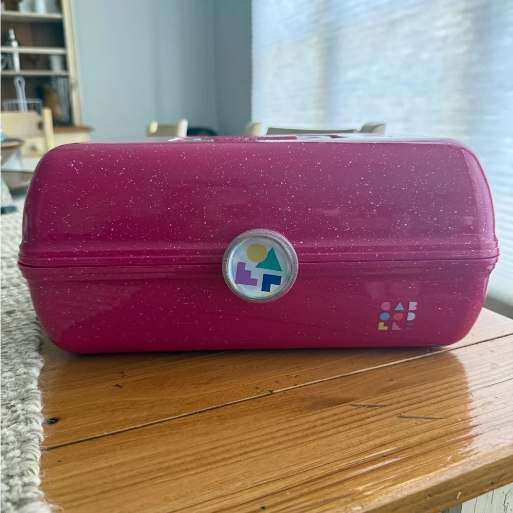Caboodles Sparkly Hot Pink w/Silver Sparkle Make Up Jewelry Case Organizer VTG